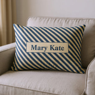 Monogrammed Blue/Vanilla Stripes Lumbar Cushion