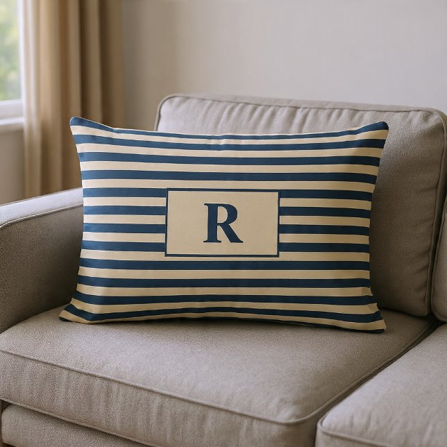 Monogrammed Blue/Vanilla Stripes Lumbar Cushion (Creator Uploaded)
