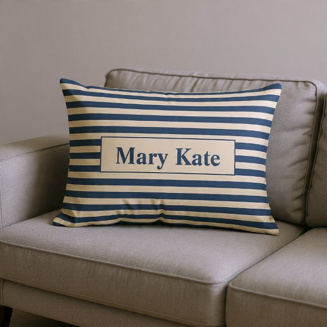 Monogrammed Blue/Vanilla Stripes Lumbar Cushion (Creator Uploaded)