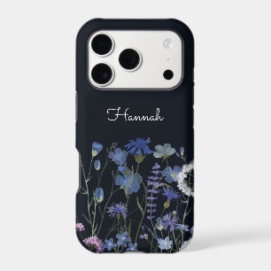 Monogrammed Blue Watercolor Wildflower Garden 