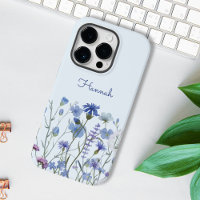 Monogrammed Blue Watercolor Wildflower Garden 