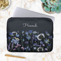 Monogrammed Blue Watercolor Wildflower Garden