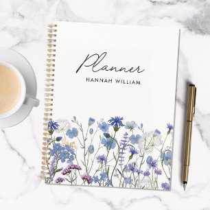 Monogrammed Blue Watercolor Wildflower Garden Planner