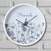 Monogrammed Blue Watercolor Wildflower Meadow