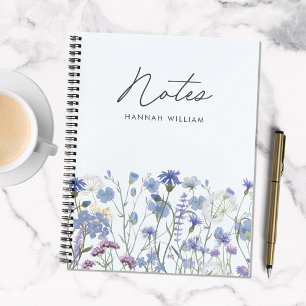 Monogrammed Blue Watercolor Wildflower Meadow Notebook