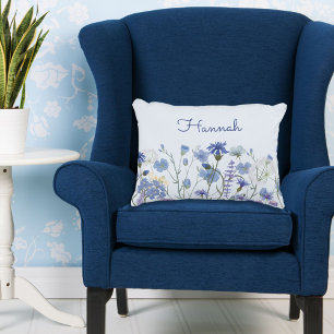 Monogrammed Blue Watercolor Wildflower Nursery Decorative Cushion