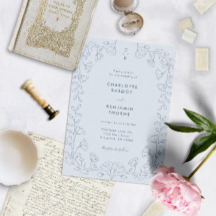 Monogrammed Blue Wedding Invitation