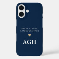 Monogrammed Blue White Funny Typography Gold Heart