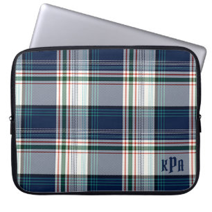 Monogrammed Blue & White Multi Thread Plaid Laptop Sleeve