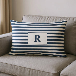 Monogrammed Blue/White Stripes Lumbar Cushion