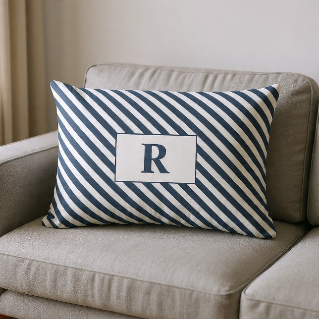 Monogrammed Blue/White Stripes Lumbar Cushion (Creator Uploaded)