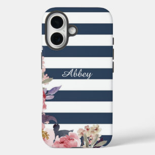 Monogrammed blue & white stripped cell phone case
