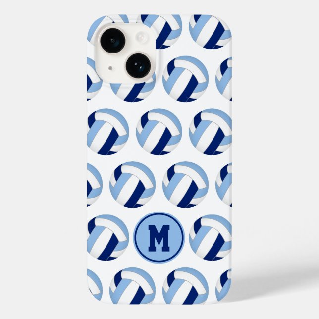Monogrammed blue white volleyballs pattern Case-Mate iPhone case (Back)