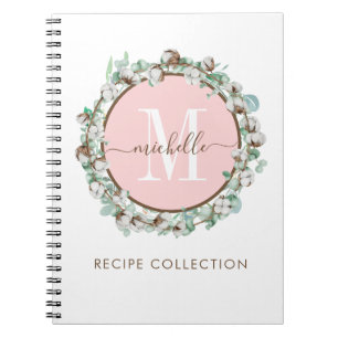 Monogrammed Blush Pink Green Floral Recipe Notebook