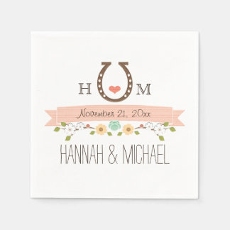 Monogrammed Blush Pink Horseshoe Heart Wedding Napkin