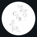 Monogrammed Boho Cherry Blossom Floral Wedding Classic Round Sticker<br><div class="desc">Minimalist Monogrammed Boho Cherry Blossom Floral Art Wedding Classic Round Sticker</div>