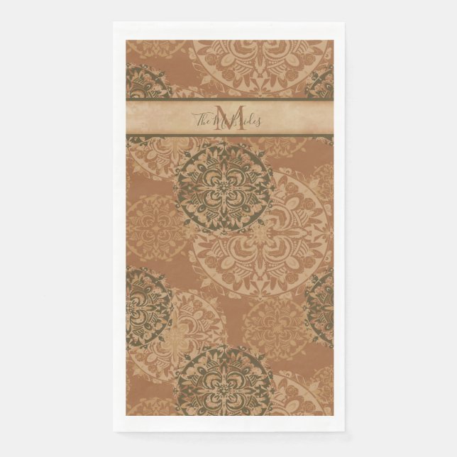 Monogrammed Boho Dark Rust Mandalas Napkin (Front)