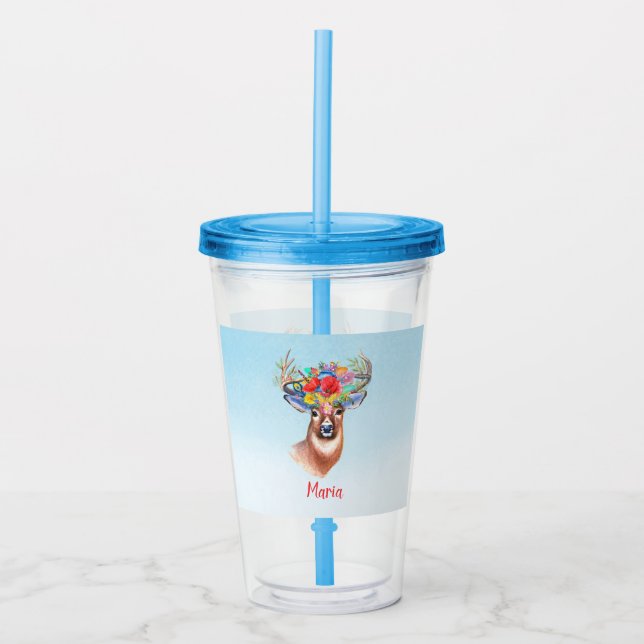 Monogrammed Boho Deer Acrylic Tumbler (Front)