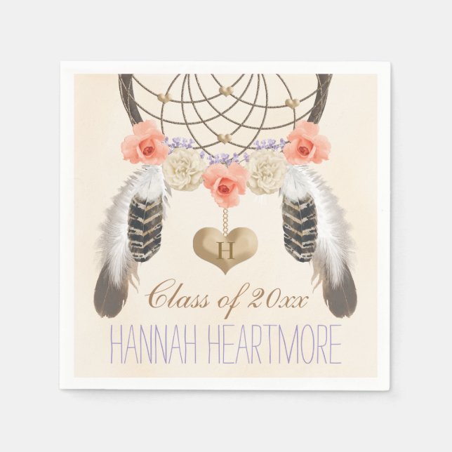 Monogrammed Boho Dream Catcher Graduation Party Napkin (Front)