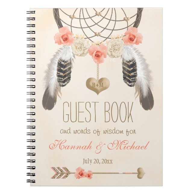 Monogrammed Boho Dreamcatcher Wedding Guest Book (Front)