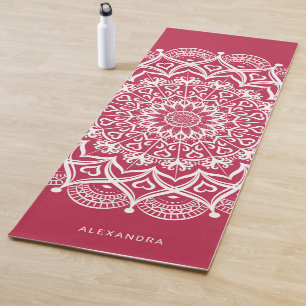 Monogrammed Boho Elegant Mandala Magenta Yoga Mat