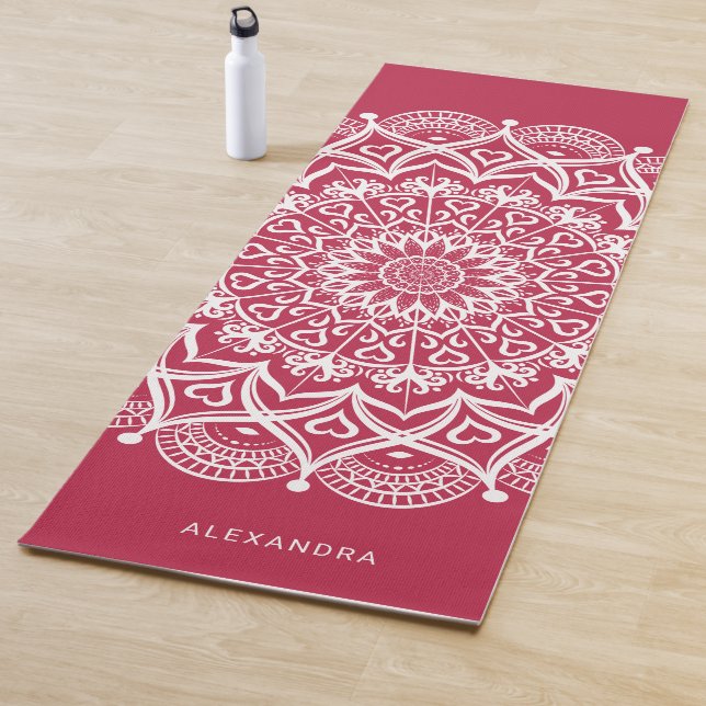 Monogrammed Boho Elegant Mandala Magenta Yoga Mat (In Situ)