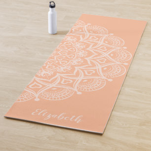 Monogrammed Boho Mandala Peach Orange Yoga Mat