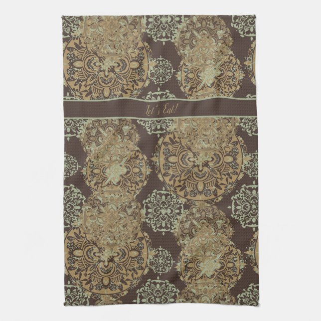 Monogrammed Boho Moody Mandalas Tea Towel (Vertical)