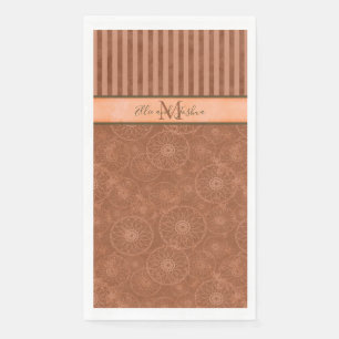 Monogrammed Boho Orange & Brown Geometric Stripe  Napkin