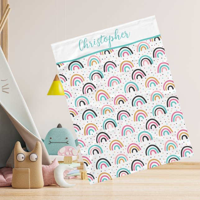 Monogrammed Boho Rainbows Teal Orange Baby Blanket (Creator Uploaded)