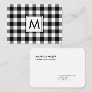 Monogrammed Bold Black White Buffalo Plaid Pattern Business Card