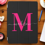 Monogrammed Bold Pink & Black Elegant Girly iPad Air Cover<br><div class="desc">Upgrade your iPad Air with our Modern Clean Black & Bold Pink Monogram Initials Name iPad Air Cover. Featuring a sleek black design adorned with striking bold pink monogram initials, this cover combines modernity with personalised flair. Protect your device in style and make a bold statement with this chic and...</div>