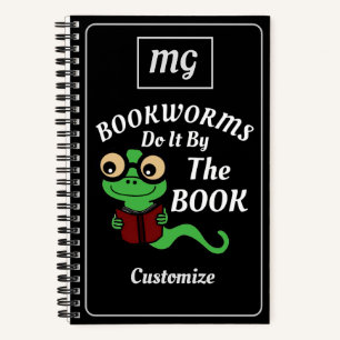 Monogrammed Bookworm Humour Black Custom Notebook