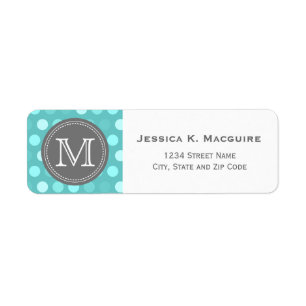Monogrammed Bright Blue Polka Dot Pattern Return Address Label