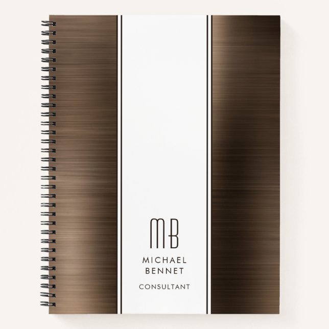Monogrammed Bronze Brown Brushed Metallic Business Notebook (Front)