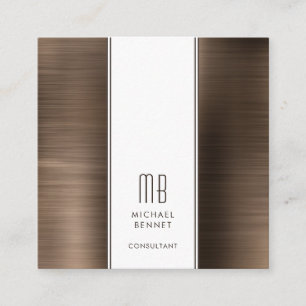 Monogrammed Bronze Brown Metallic Foil Consultant Square Business Card