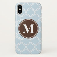 Monogrammed Brown Baby Blue Trellis Pattern