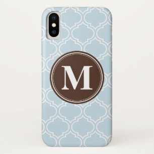 Monogrammed Brown Baby Blue Trellis Pattern iPhone X Case