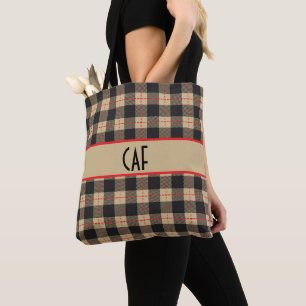 Monogrammed Brown Black and Red Buffalo Plaid  Tote Bag