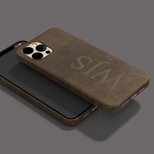 Monogrammed brown faux leather look masculine Case-Mate iPhone case (Creator Uploaded)
