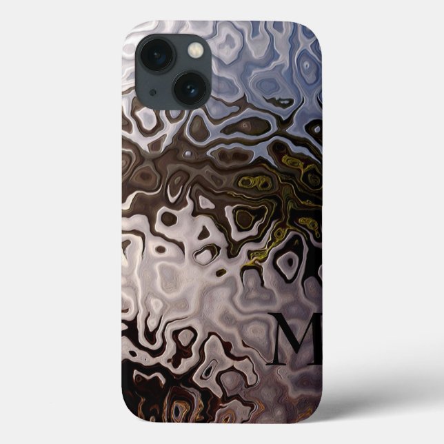 Monogrammed Brown Grey Shimmering Snakeskin Effect Case-Mate iPhone Case (Back)