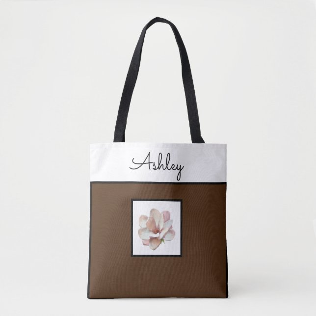 Monogrammed brown tote bag (Front)