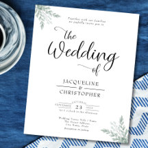 Monogrammed Budget Eucalyptus Wedding Invitation