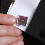 Monogrammed Burgundy Agate Silver Square Silver Finish Cufflinks<br><div class="desc">These elegant cufflinks feature a burgundy watercolor agate geode design with silver faux glitter highlights. Personalise them with his monogram initial in silver grey text on a burgundy square.They coordinate with our burgundy and silver agate wedding suite. Also available in round shape. They make great gifts for your groomsmen!</div>