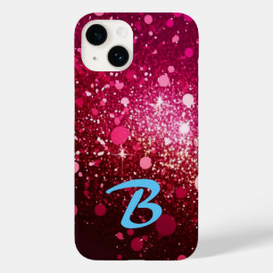 Monogrammed Burgundy Red Pink Glitter Case-Mate iPhone 14 Case