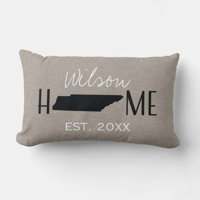 Monogrammed Burlap Home State Tennessee | Lumbar Cushion (Front)