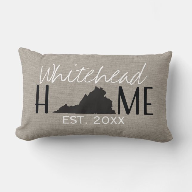 Monogrammed Burlap Home State Virginia | Lumbar Cushion (Front)