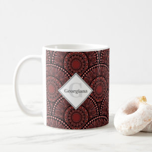 Monogrammed Cabernet Coral Whirl Dot Mandala Deco Coffee Mug