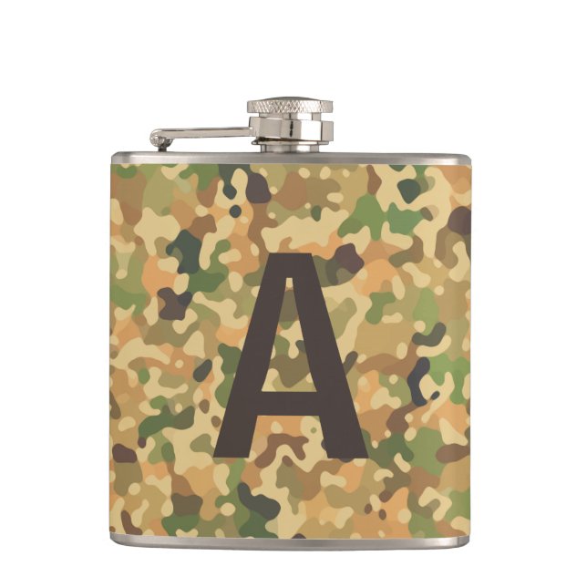 Monogrammed Camo Fall Colours Hip Flask (Front)