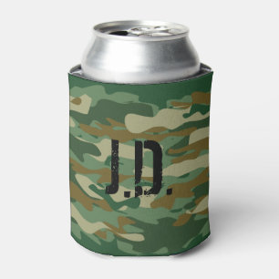 Monogrammed can cooler with army camouflage design